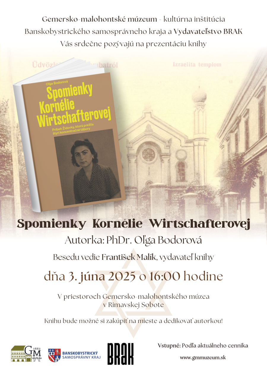 Prezentácia knihy PhDr. Oľgy Bodorovej Spomienky Kornélie Wirtschafterovej 3. júna o 10.00 a 16.00 hod..png