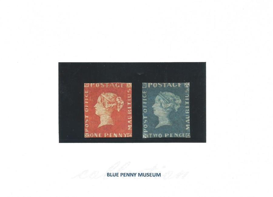 Modrý a Červený Maurícius - kópie z Blue Penny Museum/Port Louis/Mauritius